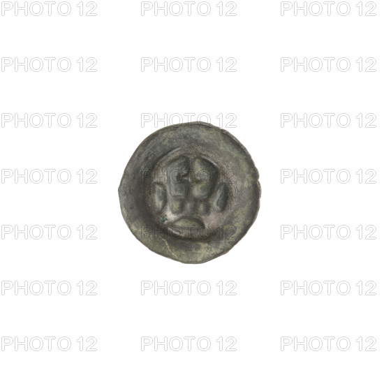 denarius - bracteate, crown II (iconographic), crowns, one-sided coins, crosses, balls, Teutonic Knights (order). Crown topped with a cross placed between two elongated, outwardly flaring arches. The crown arches at the bottom and top are topped with balls. ca. 1337/1338 - ca. 1345. State of the Teutonic Order (1226–1525). Coin (one-sided). Diameter 14.4 mm; weight 0.24 g.