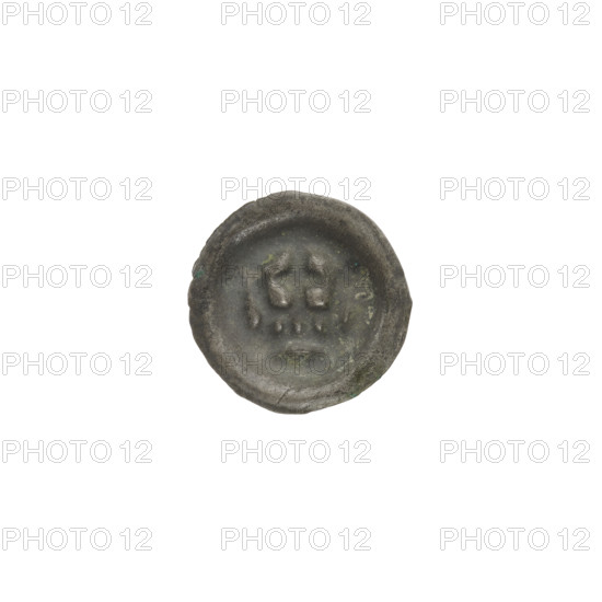 Denarius - bracteate; crown II (iconographic); crowns; one-sided coin; crosses; balls; Teutonic Knights (Order). Crown topped with a cross placed between two elongated, outwardly flaring arches; crown arches at the bottom and top are topped with balls. Ca. 1337/1338–ca. 1345. Coin (one-sided). Diameter 14.4 mm; weight 0.24 g.