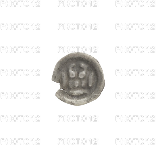 Denarius - bracteate; crown II (iconographic); crowns; one-sided coin; crosses; balls; Teutonic Knights (order). Crown topped with a cross placed between two elongated, outwardly flaring arches. The arches of the crown are topped with balls at the bottom and top. ca. 1337/1338–ca. 1345. Coin (one-sided). Diameter 13.2 mm; weight 0.21 g.