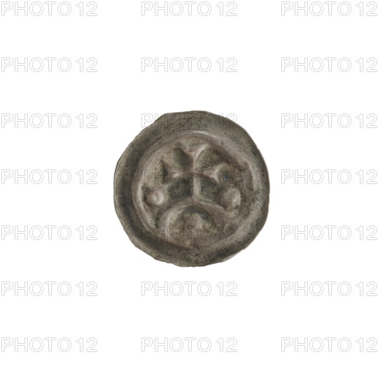 denarius - bracteate, cross on arcade I (iconographic), balls, stars, one-sided coins, crosses, Cross with widening arms supported by an arch, below it a six-pointed star, one ball on each side of the cross, ca. 1277/1278 - ca. 1287/1288, State of the Teutonic Order (1226-1525), coin (one-sided), diameter 16.1 mm, weight 0.24 g