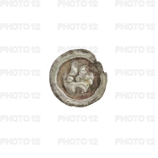 Denarius - bracteate; Gate II (iconographic) showing a gate topped with three pillars topped with balls; cross under the gate vault; worn dies; one-sided coin; crosses; balls; Teutonic Knights (Order); ca. 1327/1328–ca. 1337/1338; State of the Teutonic Order (1226–1525); coin (one-sided); diameter 14.5 mm; weight 0.18 g WQXBCFS