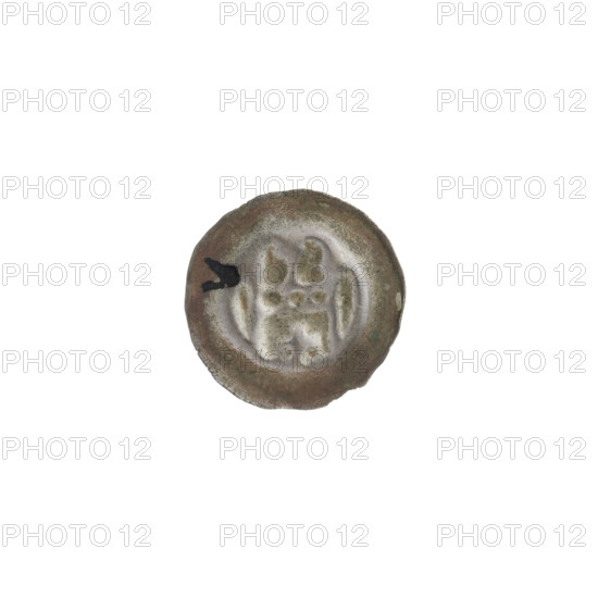 Denarius - bracteate; gate topped with three posts ending in trefoils. Under the straight vault of the gate, an isosceles cross with widening arms. Iconography: gate II (iconographic), isosceles cross, trefoils. Associated with the Teutonic Knights (Order). One-sided coin (bracteate). Circa 1327/1328–1337/1338. Diameter 14.5 mm, weight 0.22 g.