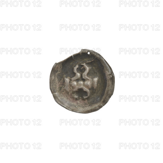 Denarius - bracteate; Gate II (iconographic) showing a gate topped with three pillars each topped with trefoils; under the arched vault of the gate an isosceles cross; trefoils; one-sided coin; Teutonic Knights (order); ca. 1327/1328–ca. 1337/1338; State of the Teutonic Order (1226–1525); coin (one-sided); diameter 15.3 mm; weight 0.20 g WQXBCFS