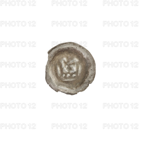 Denarius - bracteate; crown II (iconographic); crowns; one-sided coin; crosses; balls; Teutonic Knights (Order). Crown topped with a cross with widening arms placed between two elongated, outwardly flaring bows. ca. 1337/1338–ca. 1345. State of the Teutonic Order (1226–1525). Coin (one-sided). Diameter 14.7 mm, weight 0.21 g.