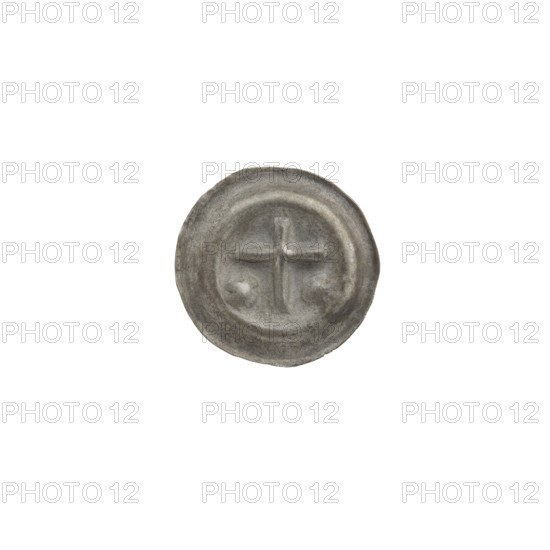 Denarius - bracteate, one-sided coin; subject: equal-armed crosses and Latin cross (iconography), cross on left side diagonally; maker/issuer: Teutonic Knights (Order); date: ca. 1317/1318–ca. 1327/1328; material/format: coin (bracteate), diameter 14.2 mm, weight 0.22 g.