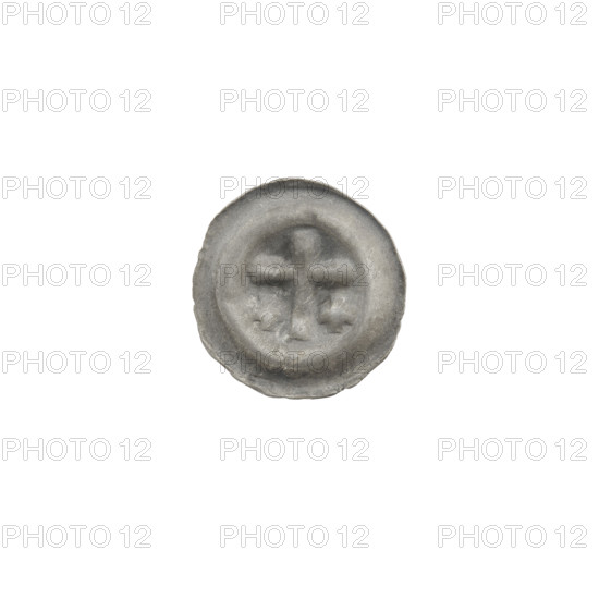 Denarius (bracteate), one-sided coin, ca. 1317/1318–ca. 1327/1328, State of the Teutonic Order (1226–1525). Obverse: Latin cross with slightly widening arm ends; on each side of its longer arm an equal-armed cross (iconography). Diameter 14.3 mm, weight 0.21 g.