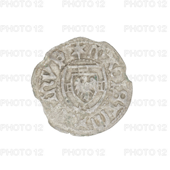 Teutonic szelag, Marcin Truchsess von Wetzhausen (Grand Master; 1477–1489), Wesner, Hans (fl. 1480–?), publisher (from 1480). Iconography: Teutonic shield; monastic shield of the Grand Master; Teutonic Knights (order). Obverse: monastic shield of the Grand Master; on the rim between the pearl borders an inscription. Reverse: monastic shield; on the rim between the pearl borders an inscription, 1477–1489. State of the Teutonic Order (1226–1525), Königsberg. Coin, diameter 20.1 mm, weight 1.01 g, axis 315°.