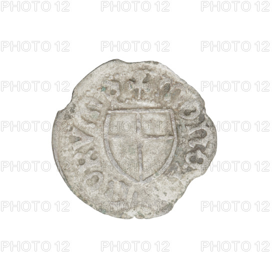 Teutonic szelag, Marcin Truchsess von Wetzhausen (Grand Master; 1477–1489); publisher: Wesner, Hans (fl. 1480–?; from 1480). Iconography: Teutonic shield; monastic shield of the Grand Master. Obverse: monastic shield of the Grand Master; inscription on the rim between the pearl borders. Reverse: monastic shield; inscription on the rim between the pearl borders: 1477–1489. State of the Teutonic Order (1226–1525), Königsberg. Coin; diameter 20.1 mm; weight 1.01 g; axis 315°.