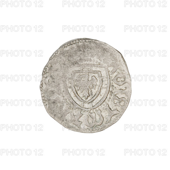Teutonic szelag, Marcin Truchsess von Wetzhausen (Grand Master; 1477–1489); publisher Wesner, Hans (fl. 1480–?; from 1480). Iconography: Teutonic shield; monastic shield of the Grand Master; Teutonic Knights (order). Obverse: monastic shield of the Grand Master; on the rim between the pearl borders the inscription. Reverse: monastic shield; in the rim between the pearl borders an inscription, 1477–1489. State of the Teutonic Order (1226–1525), Königsberg. Coin; diameter 18.6–18.8 mm; weight 1.35 g; axis 0 degrees.