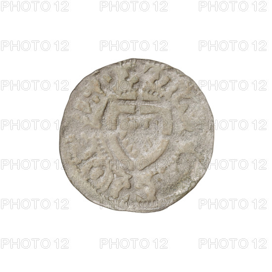 Teutonic szelag; Jan von Tiefen (Grand Master, 1489–1497); Wesner, Hans (fl. 1480–?), publisher (from 1480). Iconography: Teutonic shield; monastic shield of the Grand Master; lily-shaped cross; Teutonic Knights (order). Obverse: monastic shield of the Grand Master with a cross whose elongated arms, terminating in lilies, divide the rim legend and reach the outer rim. Rim inscription: 1489–1497. State of the Teutonic Order (1226–1525), Königsberg. Coin, diameter 19.4–19.6 mm, weight 1.10 g, axis 120°.