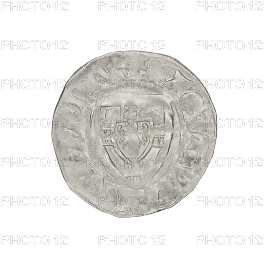 Teutonic szelag, Ulrich von Jungingen (Grand Master; 1407–1410); Mynlein, Dietz (fl. 1394–1409), publisher. Obverse: Teutonic Knights' shield (iconographic). Reverse: Teutonic Knights' shield (iconographic). On the rim, between the pearl borders, the inscription. Date: 1407–1410. State of the Teutonic Order (1226–1525). Gdansk mint. Coin; diameter 21 mm; weight 1.57 g; axis 100°.