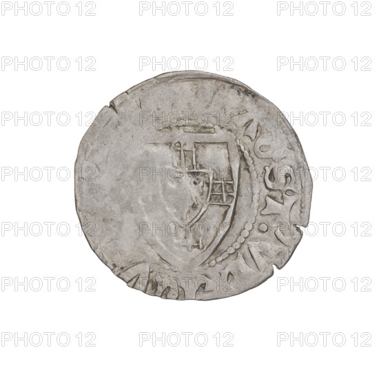 Teutonic szelag, Ulrich von Jungingen (Grand Master; 1407–1410), Mynlein, Dietz (fl. 1394–1409), publisher. Obverse: Teutonic shield of the Grand Master (iconographic). Reverse: Teutonic shield (iconographic). Inscription on rim between pearl borders (obv. and rev.). Date: 1407–1410. State of the Teutonic Order (1226–1525), Gdansk. Coin; diameter 21.1–21.2 mm; weight 1.63 g; axis 315°.