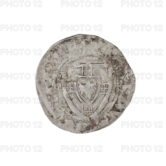 Teutonic szelag, Ulrich von Jungingen (Grand Master; 1407–1410). Obverse: monastic shield of the Grand Master; inscription in the rim between pearly borders. Reverse: monastic shield; inscription in the rim between pearly borders. Date: 1407–1410. State of the Teutonic Order (1226–1525). Mint towns: Torun, Malbork. Coin, diameter 20 mm, weight 1.62 g, axis 270°.