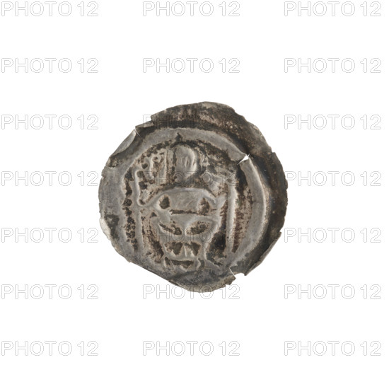 Denarius - bracteate, R6 (rarity); one-sided coin; standing knight with a pennant, cross and Teutonic shield; Teutonic shield, shields, knight; pennants; AR mark; Teutonic Knights (order); ca. 1247/1248–ca. 1257/1258; State of the Teutonic Order (1226–1525); Torun, Elblag; coin (one-sided); diameter 18.9 mm, diameter 19.1 mm; weight 0.21 g