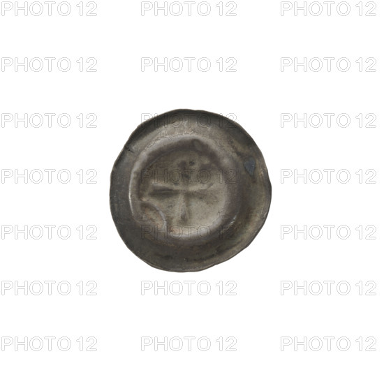 Denarius (bracteate) with isosceles cross with widening arms; in one angle between arms a six-pointed star, in the opposite angle a crescent (moon); stars; one-sided coin; Teutonic Knights; 2nd half of the 13th century; coin (one-sided); diameter 16.7 mm; weight 0.30 g.