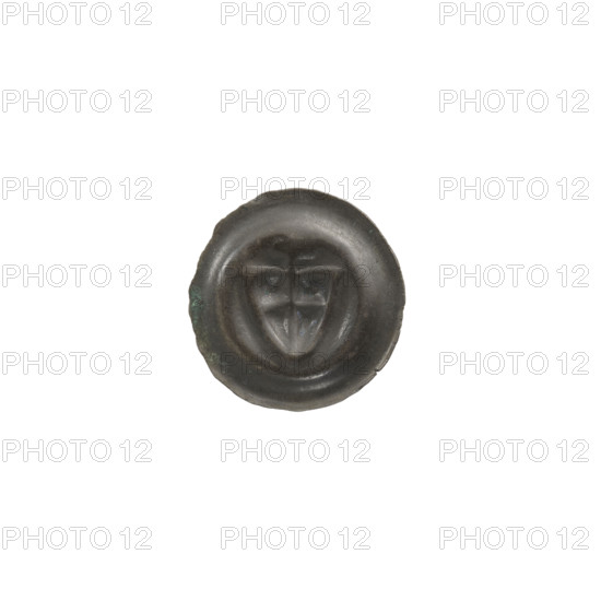 Denarius - bracteate; one-sided coin depicting a triangular shield with a cross whose arms reach the shield's edge, a cross above it; shields; crosses; iconography associated with the Teutonic Knights (Order); dated ca. 1307/1308–ca. 1317/1318; State of the Teutonic Order (1226–1525); coin (one-sided); diameter 14.3 mm; weight 0.20 g.