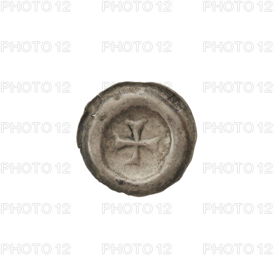 denarius - bracteate, Greek cross I (iconographic), Richard, Anthony (1841-1894), R5 (rarity), AR mark, equal-armed cross (iconographic), one-sided coin, crosses, Teutonic Knights (order), equal-armed cross with ends of the arms widened and split, 2nd half of the 13th century, State of the Teutonic Order (1226-1525), coin (one-sided), diameter 16.7 mm, weight 0.22 g