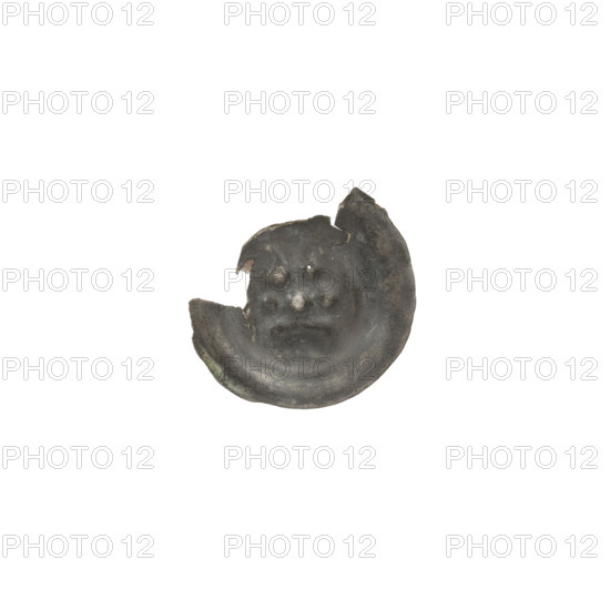 Denarius bracteate, one-sided coin depicting a gate (Gate II) topped with three pillars each surmounted by spheres; a cross under the gate vault. Teutonic Knights (Order). Circa 1327/1328–1337/1338. Coin (one-sided). Diameter 15 mm, weight 0.19 g.