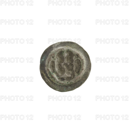 Denarius (bracteate). Obverse: Gate II (iconographic) — gate topped with three pillars each surmounted by crosses; under the arched vault of the gate, an equal-armed cross. Iconography: gates, equal-armed cross, crosses, one-sided coin. Inscription/noted themes: restitution, transfer; associated with the Teutonic Order (Order of the Teutonic Knights). Date: ca. 1327/1328–ca. 1337/1338. Material/format: one-sided coin (bracteate). Diameter: 15.1 mm. Weight: 0.21 g.