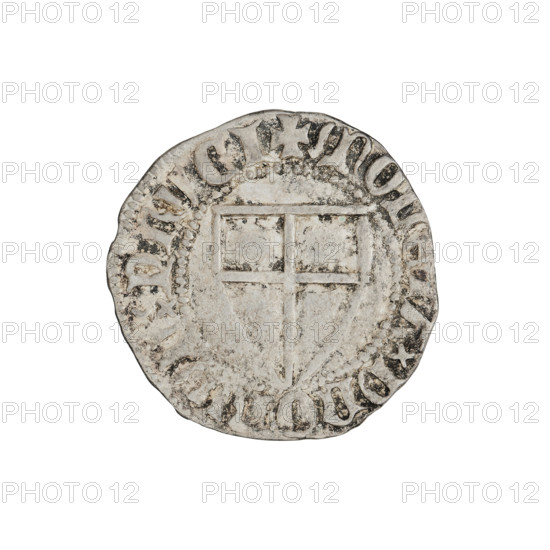Teutonic szelag, Konrad von Jungingen (Grand Master; 1393–1407). Obverse: Teutonic shield of the Grand Master (iconographic). Reverse: Teutonic shield (iconographic). Teutonic Knights (order). Inscription in the rim between the pearly borders. Date: 1393–1407. Coin; diameter 20.4 mm; weight 1.67 g; axis 80°.