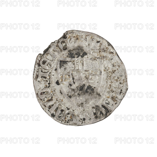 Teutonic szelag, Konrad von Jungingen (Grand Master; 1393–1407). Obverse: Teutonic shield of the Grand Master; inscription on the rim between pearly borders. Reverse: Teutonic shield; inscription on the rim between pearly borders. Date: 1393–1407. State of the Teutonic Order (1226–1525). Mintplaces: Torun, Malbork, Gdansk. Coin; diameter 20.8 mm; weight 1.47 g; axis 315°.