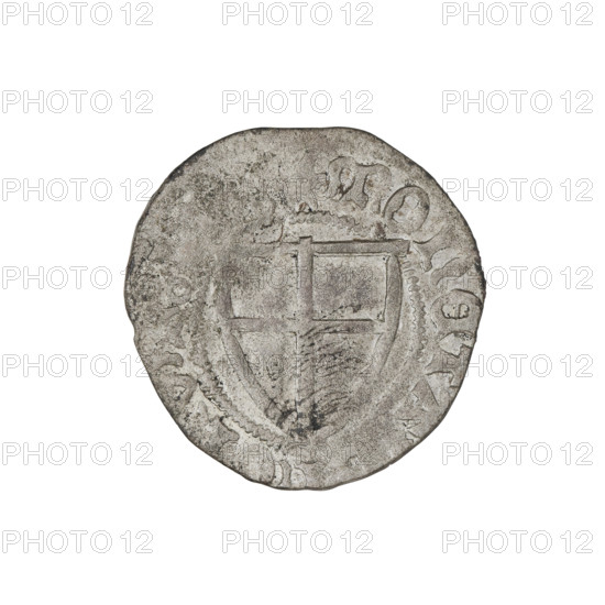 Teutonic szelag, Michal Küchmeister (Grand Master; 1414–1422). Obverse: monastic shield of the Grand Master, the crossbars at the ends of the arms of the cross are arched. Reverse: Teutonic shield (iconographic). In the rim between the pearl borders there is an inscription, 1414–1416. Teutonic Knights (order). State of the Teutonic Order (1226–1525). Gdansk. Coin; diameter 20.3 mm; weight 1.60 g; axis 170°.