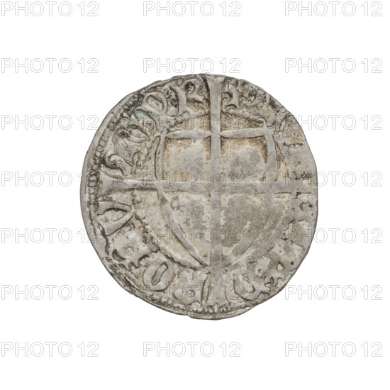 Teutonic szelag, Michal Küchmeister (Grand Master; 1414–1422). Obverse: monastic shield of the Grand Master; below the Jerusalem cross, a cross with elongated, widening arms that divide the rim legend and reach the outer rim. In the rim, between the pearly borders, an inscription. Reverse: monastic shield with a cross with elongated arms dividing the rim legend and reaching the outer rim; in the rim between the pearl borders there is an inscription. Date: 1416–1422. State of the Teutonic Order (1226–1525), Gdansk. Coin; diameter 21.3 mm; weight 1.84 g; axis 190°.