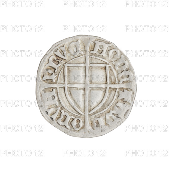 Teutonic szelag, Pawel von Russdorf (Grand Master; 1422–1441). Obverse: monastic shield of the Grand Master with a cross whose elongated, widening arms divide the rim legend and reach the outer rim; on the rim, between pearly borders, the inscription. Reverse: monastic shield with a cross with elongated arms dividing the rim legend and reaching the outer rim; in the rim between the pearl borders there is an inscription. 1425–1441. State of the Teutonic Order (1226–1525). Torun. Coin; diameter 20.4 mm; weight 1.70 g; axis 270°.