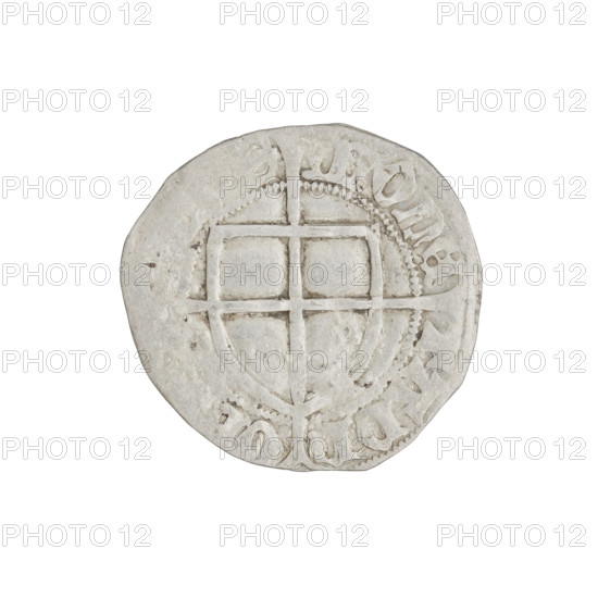 Teutonic szelag, Paul von Russdorf (Grand Master; 1422–1441). Obverse: monastic shield of the Grand Master with a cross whose elongated, widening arms divide the rim legend and reach the outer rim; rim between pearly borders bears an inscription. Reverse: monastic shield with a cross with elongated arms dividing the rim legend and reaching the outer rim; rim between pearly borders bears an inscription. Date on piece: 1422–1441. State of the Teutonic Order (1226–1525). Coin, diameter 20.5 mm, weight 1.66 g, axis 240°.