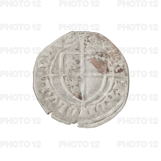 Teutonic szelag, Pawel von Russdorf (Grand Master; 1422–1441). Obverse: Monastic shield of the Grand Master with a cross whose elongated, widening arms divide the rim legend and reach the outer rim; on the rim between the pearl borders an inscription. Reverse: Monastic shield with a cross with elongated arms dividing the rim legend and reaching the outer rim; in the rim between the pearl borders an inscription. Date: 1422–1441. Issuer: State of the Teutonic Order (1226–1525), Gdansk. Coin; diameter 20.8 mm; weight 1.64 g; axis 150°.