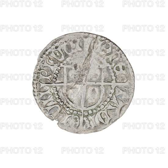 Teutonic szelag, Ludwik von Erlichshausen (Grand Master; 1450–1467). Obverse: Monastic shield of the Grand Master with a cross whose elongated, widening arms divide the rim legend and reach the outer rim; on the rim, between pearly borders, an inscription. Reverse: Monastic shield with a cross with elongated arms dividing the rim legend and reaching the outer rim; in the rim between the pearl borders there is an inscription. Date: 1450–1453. Issuer: State of the Teutonic Order (1226–1525), Torun. Coin, diameter 20.6 mm, weight 1.28 g, axis 330°.