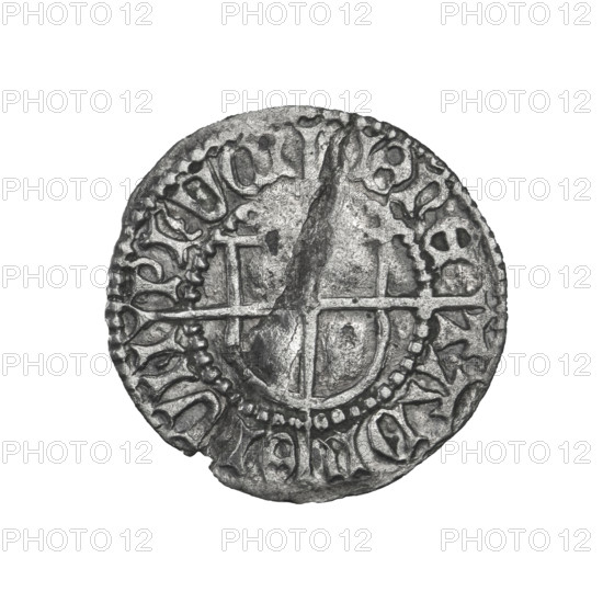 Teutonic szelag, Ludwik von Erlichshausen (Grand Master; 1450–1467). Obverse: Monastic shield of the Grand Master with a cross whose elongated, widening arms divide the rim legend and reach the outer rim; on the rim, between the pearly borders, an inscription. Reverse: Monastic shield with a cross with elongated arms dividing the rim legend and reaching the outer rim; in the rim between the pearl borders there is an inscription. Date: 1450–1453. Issuer: State of the Teutonic Order (1226–1525), Torun. Coin type: szelag; diameter 20.6 mm; weight 1.28 g; axis 330°.