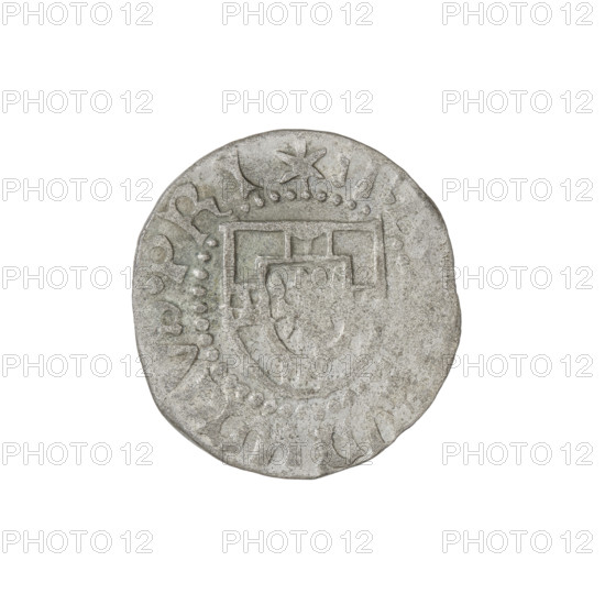 Teutonic szelag, Ludwig von Erlichshausen (Grand Master; 1450–1467). Obv.: Monastic shield of the Grand Master; eagle facing left. In the rim, between the pearly borders, an inscription. Rev.: Monastic shield; in the rim, between the pearly borders, an inscription; 1456–1457. Teutonic Order (1226–1525), Königsberg. Coin (dia. 19.2–19.4 mm), weight 1.48 g, axis 90°.