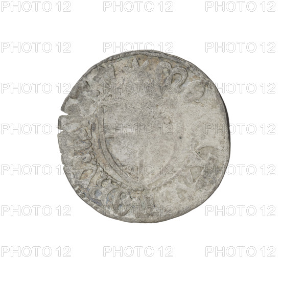 Teutonic szelag, Ludwig von Erlichshausen (Grand Master; 1450–1467). Obverse: Teutonic shield of the Grand Master; eagle facing left; in the rim between pearly borders, an inscription. Reverse: Teutonic shield; in the rim between pearly borders, an inscription. Date: 1456–1457. State of the Teutonic Order (1226–1525), Königsberg. Coin, diameter 20.9 mm, weight 1.45 g, axis 0°.