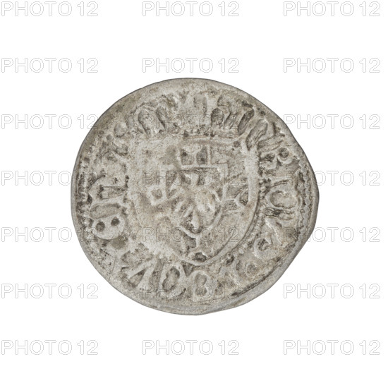 Teutonic szelag, Henryk Reuss von Plauen (Grand Master; 1467–1469). Obverse: monastic shield of the Grand Master (iconographic). Reverse: monastic shield. On the rim, between the pearl borders, the inscription; in the rim between the pearl borders the date 1467–1469. State of the Teutonic Order (1226–1525), Königsberg. Coin, diameter 21.4–21.6 mm, weight 1.10 g, axis 100°.