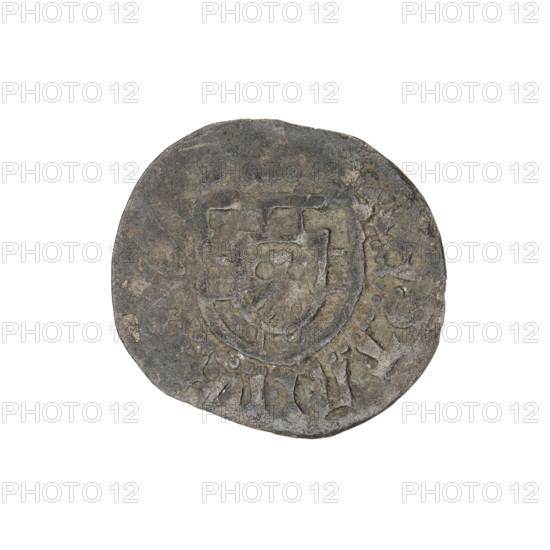 Teutonic szelag, Henryk Reffle von Richtenberg (Grand Master; 1470–1477). Obverse: Teutonic shield of the Grand Master. In the rim, between the pearly borders, an inscription. Reverse: Teutonic shield. In the rim, between the pearly borders, an inscription, 1470–1477. State of the Teutonic Order (1226–1525), Königsberg. Coin; diameter 20.9 mm; weight 1.36 g; axis 140°.