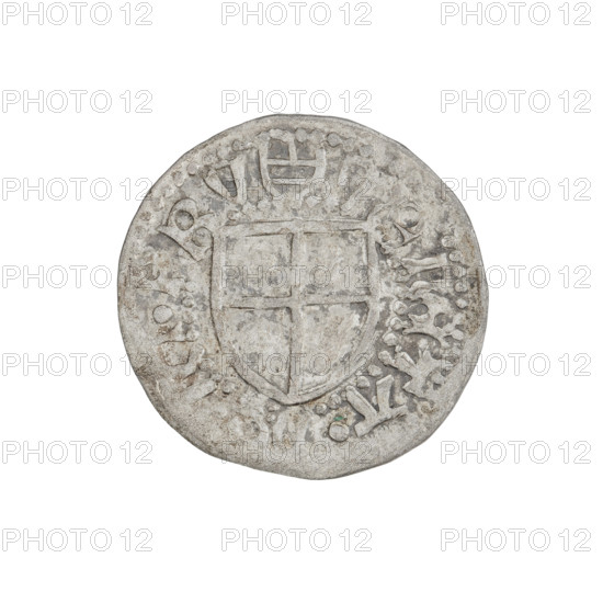 Teutonic szelag, Henryk Reffle von Richtenberg (Grand Master; 1470–1477). Monastic shield of the Grand Master, Teutonic Knights (Order). Obv.: Monastic shield of the Grand Master; on the rim, between the pearly borders, an inscription. Rev.: Monastic shield; on the rim, between the pearly borders, an inscription. Date: 1470–1477. State of the Teutonic Order (1226–1525), Königsberg. Coin: diameter 20.8 mm, weight 1.42 g, axis 180°.