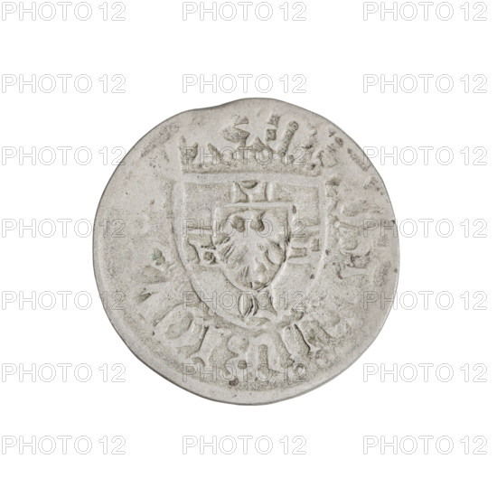 Teutonic szelag, Henryk Reffle von Richtenberg (Grand Master; 1470–1477). Obverse: Teutonic shield of the Grand Master; on the rim, between the pearly borders, an inscription. Reverse: Teutonic shield; on the rim, between the pearly borders, an inscription. Date: 1470–1477. State of the Teutonic Order (1226–1525), Königsberg. Coin, diameter 20.9 mm, weight 1.47 g, axis 20°.