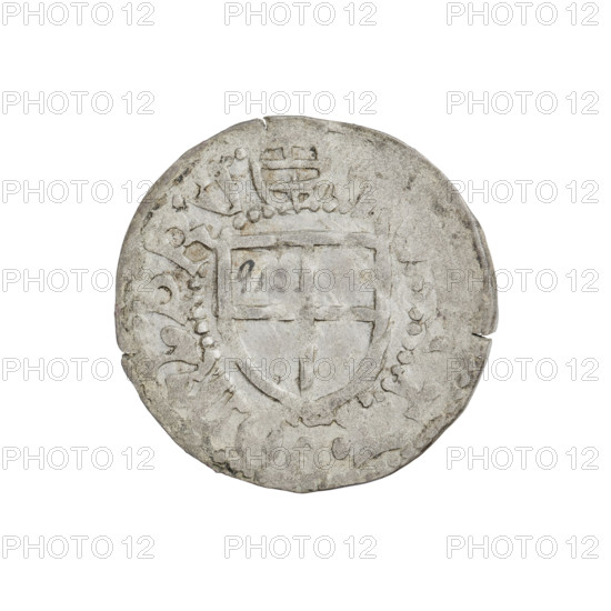 Teutonic szelag, Henryk Reffle von Richtenberg (Grand Master; 1470–1477). Obverse: Teutonic shield of the Grand Master; in the rim, between the pearly borders, an inscription. Reverse: Teutonic shield; in the rim, between the pearly borders, an inscription. Inscription: 1470–1477. State of the Teutonic Order (1226–1525), Königsberg. Coin; diameter 21 mm; weight 1.31 g; axis 210°.