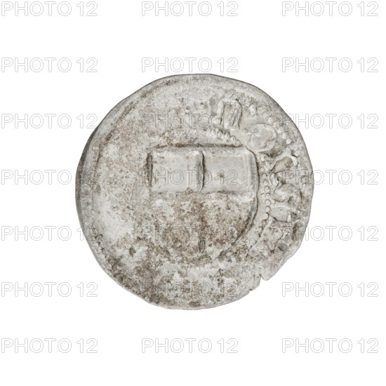 Teutonic szelag, Henryk Reffle von Richtenberg (Grand Master; 1470–1477). Obverse: Teutonic shield of the Grand Master; in the rim between pearly borders, an inscription. Reverse: Teutonic shield; in the rim between pearly borders, an inscription. Dated 1470–1477. State of the Teutonic Order (1226–1525), Königsberg. Coin; diameter 21 mm; weight 1.44 g; axis 330°.