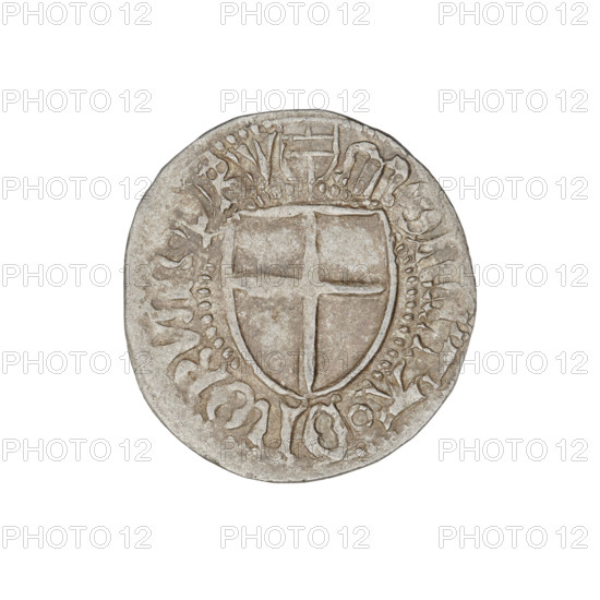 Teutonic szelag, Henryk Reffle von Richtenberg (Grand Master; 1470–1477). Obverse: Teutonic shield of the Grand Master; on the rim, between the pearly borders, an inscription. Reverse: Teutonic shield; on the rim, between the pearly borders, an inscription. Date: 1470–1477. Issuer: State of the Teutonic Order (1226–1525), Königsberg. Coin; diameter 21 mm, weight 1.42 g, axis 0°.
