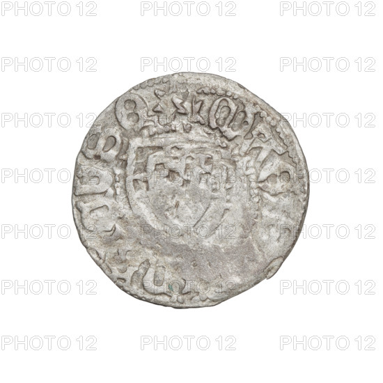 Teutonic szelag, Henryk Reffle von Richtenberg (Grand Master; 1470–1477). Obverse: Teutonic shield of the Grand Master; on the rim between the pearly borders an inscription. Reverse: Teutonic shield; on the rim between the pearly borders an inscription. Date: 1470–1477. State of the Teutonic Order (1226–1525), Königsberg. Coin, diameter 21 mm, weight 1.60 g, axis 180 degrees.
