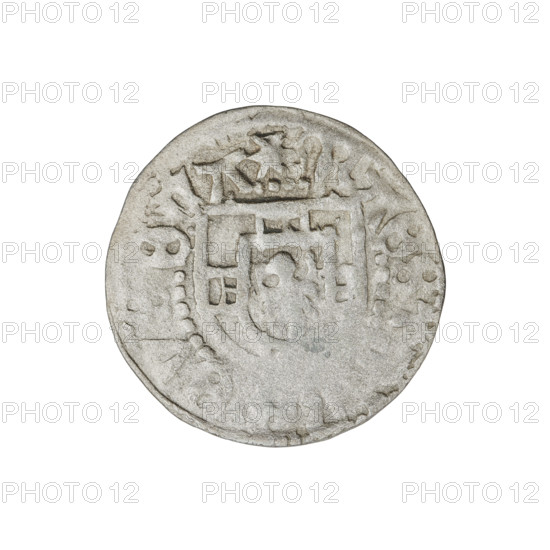 Teutonic szelag, Henryk Reffle von Richtenberg (Grand Master; 1470–1477). Obverse: Teutonic shield of the Grand Master; in the rim between the pearly borders, an inscription. Reverse: Teutonic shield; in the rim between the pearly borders, an inscription, 1470–1477. State of the Teutonic Order (1226–1525), Königsberg. Coin; diameter 20.9 mm, weight 1.34 g, axis 200°.