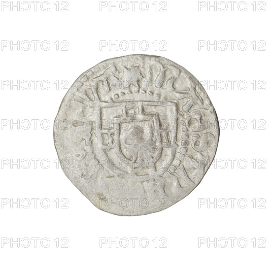Teutonic szelag, Henryk Reffle von Richtenberg (Grand Master; 1470–1477). Obverse: Teutonic shield of the Grand Master; in the rim, between the pearly borders, an inscription. Reverse: Teutonic shield; in the rim, between the pearly borders, an inscription. Date: 1470–1477. State of the Teutonic Order (1226–1525), Königsberg. Coin, diameter 20.5 mm, weight 1.46 g, axis 270°.