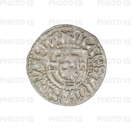 Teutonic szelag, Henryk Reffle von Richtenberg (Grand Master; 1470–1477). Obverse: Teutonic Knights' shield (iconographic). Reverse: Teutonic shield (iconographic). On the rim, between the pearly borders, an inscription. Date: 1470–1477. State of the Teutonic Order (1226–1525), Königsberg. Coin; diameter 20.7 mm, weight 1.38 g, axis 270°.