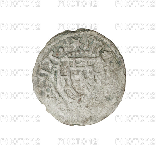 Teutonic szelag, Henryk Reffle von Richtenberg (Grand Master; 1470–1477). Obverse: Teutonic shield of the Grand Master; in the rim between the pearly borders, an inscription. Reverse: Teutonic shield; in the rim between the pearly borders, an inscription. Date: 1470–1477. State of the Teutonic Order (1226–1525), Königsberg. Coin; diameter 20.6 mm, weight 1.08 g, axis 135°.