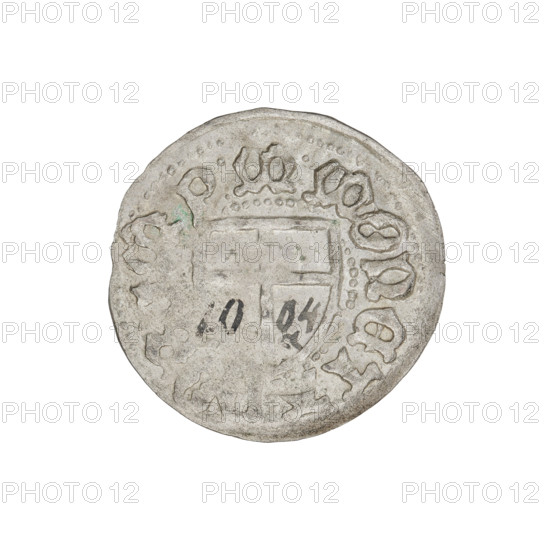 Teutonic szelag, Marcin Truchsess von Wetzhausen (Grand Master; 1477–1489), Wesner, Hans (fl. 1480–?), publisher (from 1480). Teutonic shield (iconographic), monastic shield of the Grand Master (iconographic). Obverse: Monastic shield of the Grand Master; on the rim between the pearl borders the inscription. Reverse: Monastic shield; in the rim between the pearl borders an inscription, 1477–1489. State of the Teutonic Order (1226–1525), Königsberg; coin. Diameter 20.8 mm, weight 1.31 g, axis 45°.