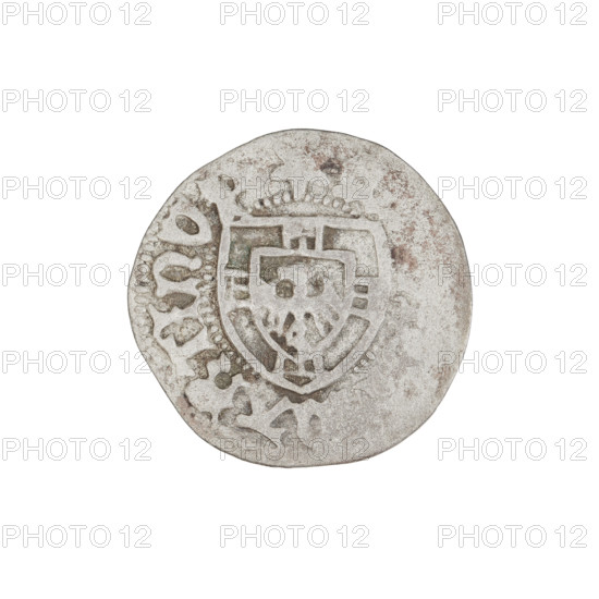 Teutonic szelag, Marcin Truchsess von Wetzhausen (Grand Master; 1477–1489), Wesner, Hans (fl. 1480–?), publisher (from 1480). Teutonic shield (iconographic), monastic shield of the Grand Master (iconographic). Obv. Monastic shield of the Grand Master. On the rim, between the pearl borders, the inscription. Rev. Monastic shield. In the rim between the pearl borders there is an inscription, 1477–1489. State of the Teutonic Order (1226–1525), Königsberg. Coin; diameter 19.3 mm; weight 1.36 g; axis 180 degrees.
