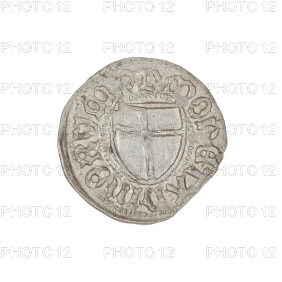 Teutonic szelag, Marcin Truchsess von Wetzhausen (Grand Master; 1477–1489), Wesner, Hans (fl. 1480–?), publisher (from 1480). Iconography: Teutonic shield; monastic shield of the Grand Master; Teutonic Knights (order). Obverse: Monastic shield of the Grand Master. On the rim, between the pearl borders, the inscription. Reverse: Monastic shield. In the rim between the pearl borders there is an inscription, 1477–1489. State of the Teutonic Order (1226–1525), Königsberg. Coin, diameter 20 mm, weight 1.22 g, axis 0 degrees.