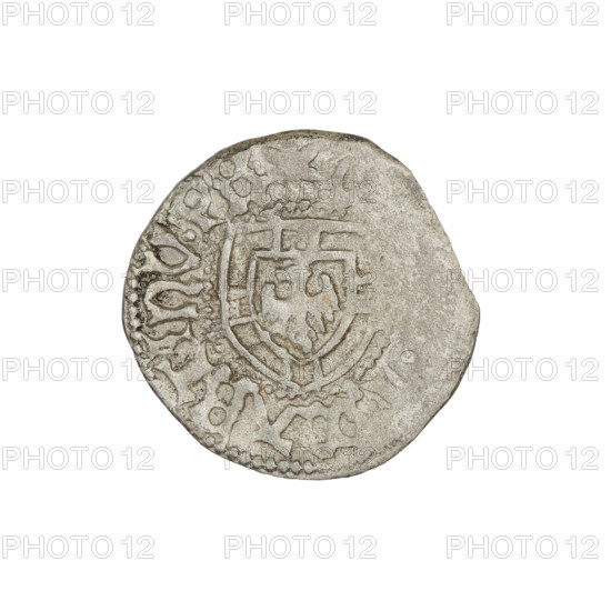Teutonic szelag, Marcin Truchsess von Wetzhausen (Grand Master; 1477–1489), Wesner, Hans (fl. 1480–?), publisher (from 1480); Teutonic shield (iconographic), monastic shield of the Grand Master (iconographic); Teutonic Knights (order). Obverse: Monastic shield of the Grand Master; on the rim, between the pearl borders, the inscription. Reverse: Monastic shield; in the rim between the pearl borders there is an inscription, 1477–1489. State of the Teutonic Order (1226–1525), Königsberg. Coin, diameter 19.5 mm, weight 1.48 g, axis 80 degrees.